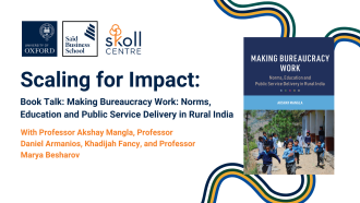 Graphic showing seminar details, with the Making Bureaucracy Work book cover